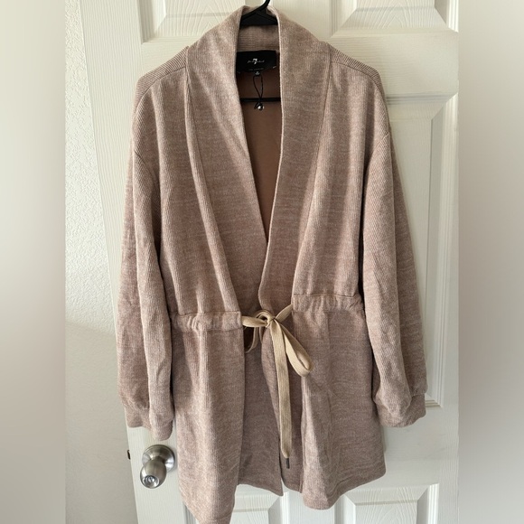 7 For All Mankind waist tie Cardigan beige Size Medium long-sleeve - Picture 2 of 12